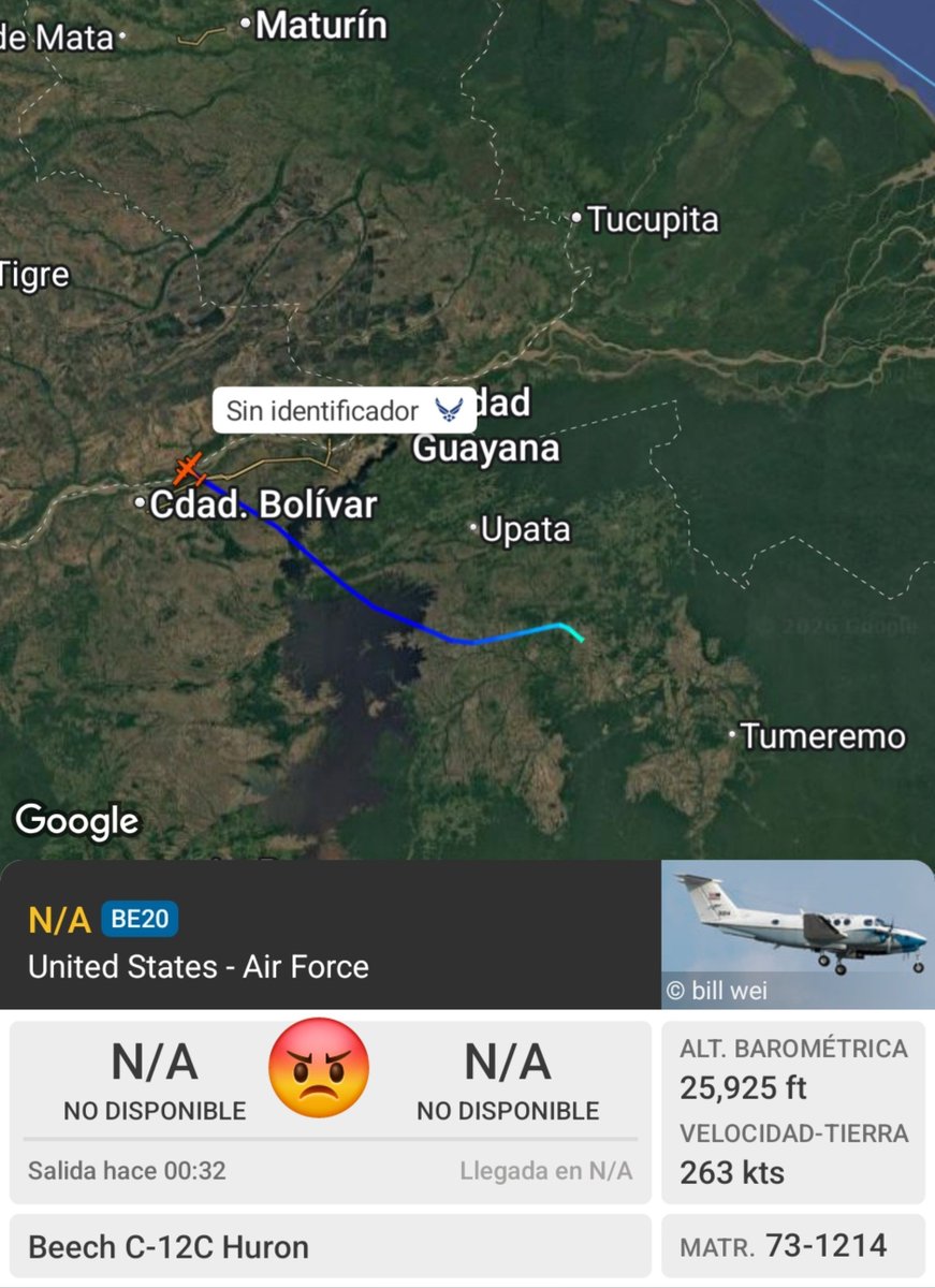 Arr3ch0's tweet photo. Fuerza Aérea 🇺🇸 C-12C Huron 73-1214 retornando de visita de 6 horas por Guasipati. https://t.co/3p2fOz3sbR