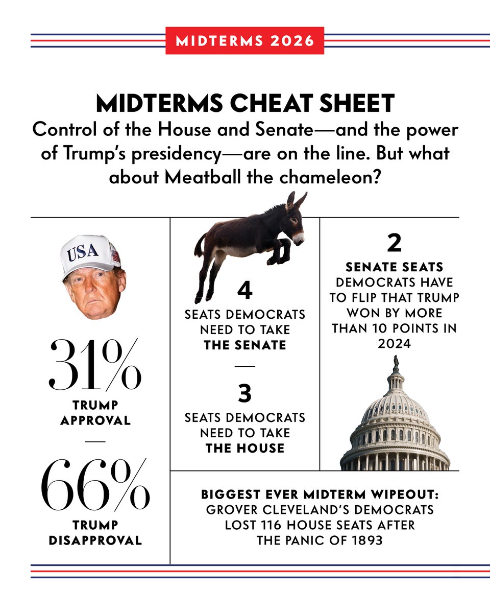 VanityFair's tweet photo. The next two years in the United States will be informed—heavily—by what happens in the 2026 midterm elections on Tuesday. Will Democrats take control of the House and haul an endless parade of Trump administration officials before their committees for questioning? Will they take the Senate too, and really put the brakes on Donald Trump’s presidency? Which state legislatures and governors’ mansions will change hands? 

Yes, the proceedings are freighted with world-historical gravity. But the many campaigns barreling toward their conclusions across the country have also proved impressively wild and weird. 

Before the results roll in after Tuesday’s big night, here’s everything you need to know—and a few things you don’t: https://t.co/L4zHpuHWRN