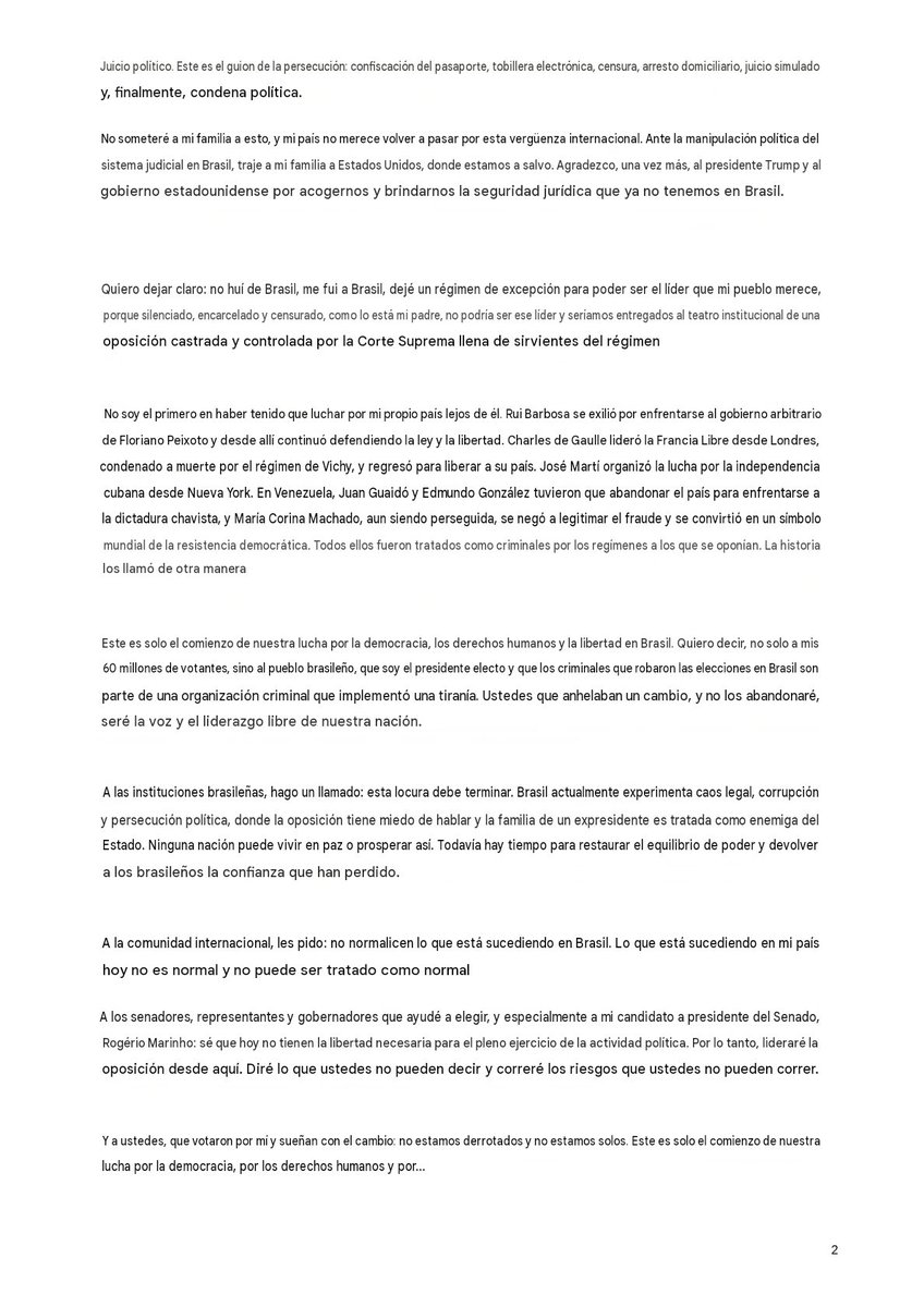 MundoEConflicto's tweet photo. 🇧🇷🇺🇸 | Desde EE. UU., Flávio Bolsonaro autoproclamó ser el "verdadero presidente electo de Brasil", denunció "fraude electoral" y afirmó que liderará la oposición en el exilio, agradeciendo el apoyo de Javier Milei y Donald Trump. https://t.co/Pg9i7DezF7
