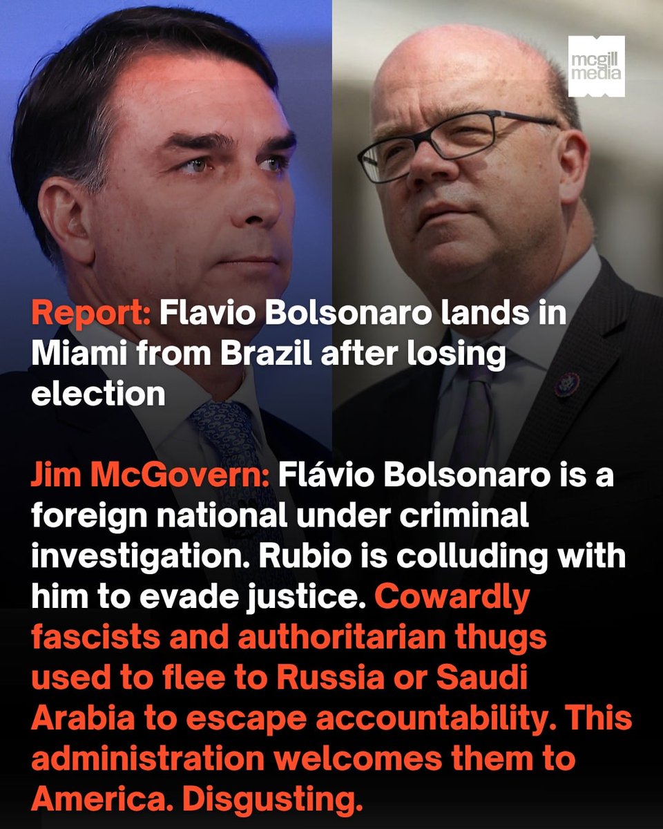 GoMcGillMedia's tweet photo. Rep. Jim McGovern tore into the Trump administration's decision to allow Flavio Bolsonaro into the country after losing the presidential election in Brazil, citing that he was a foreign national under criminal investigation. https://t.co/GGTUOdRlsk