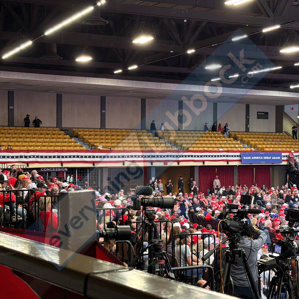 DemocraticWins's tweet photo. BREAKING: More photos have emerged from James Talarico and Donald Trump's dueling rallies last night. Talarico had a packed house and thousands in overflow – Trump had empty seats. Wow. https://t.co/dT0ZjneekI