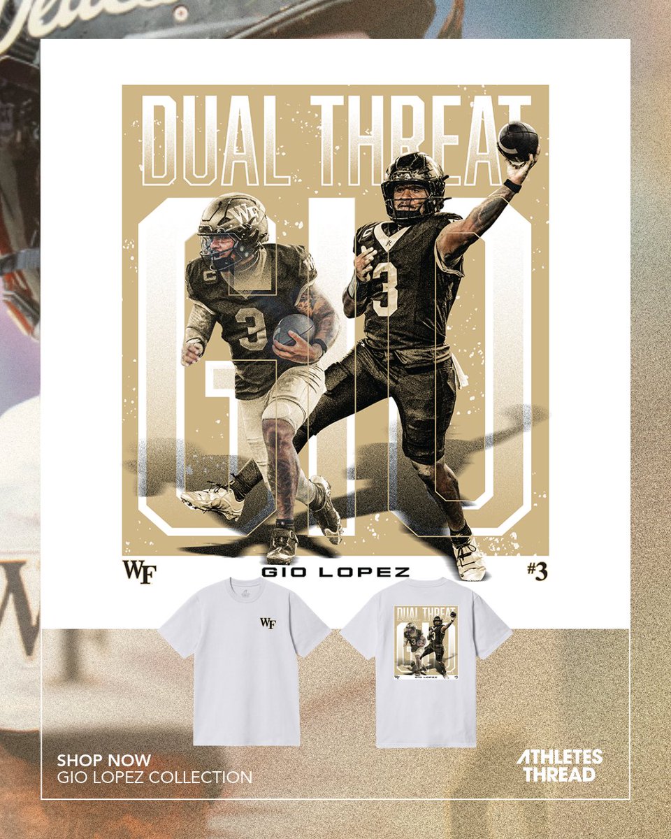 AthletesThread's tweet photo. Proving himself right ๐ฅ
New Gio Lopez Merch - Now Live!
๐๏ธ Shop now: https://t.co/nURiti8t9a
#WakeForest #GoDeacs #GioLopez #WakeForestFootball #NIL #AthletesThread https://t.co/8DpAQY3Ies