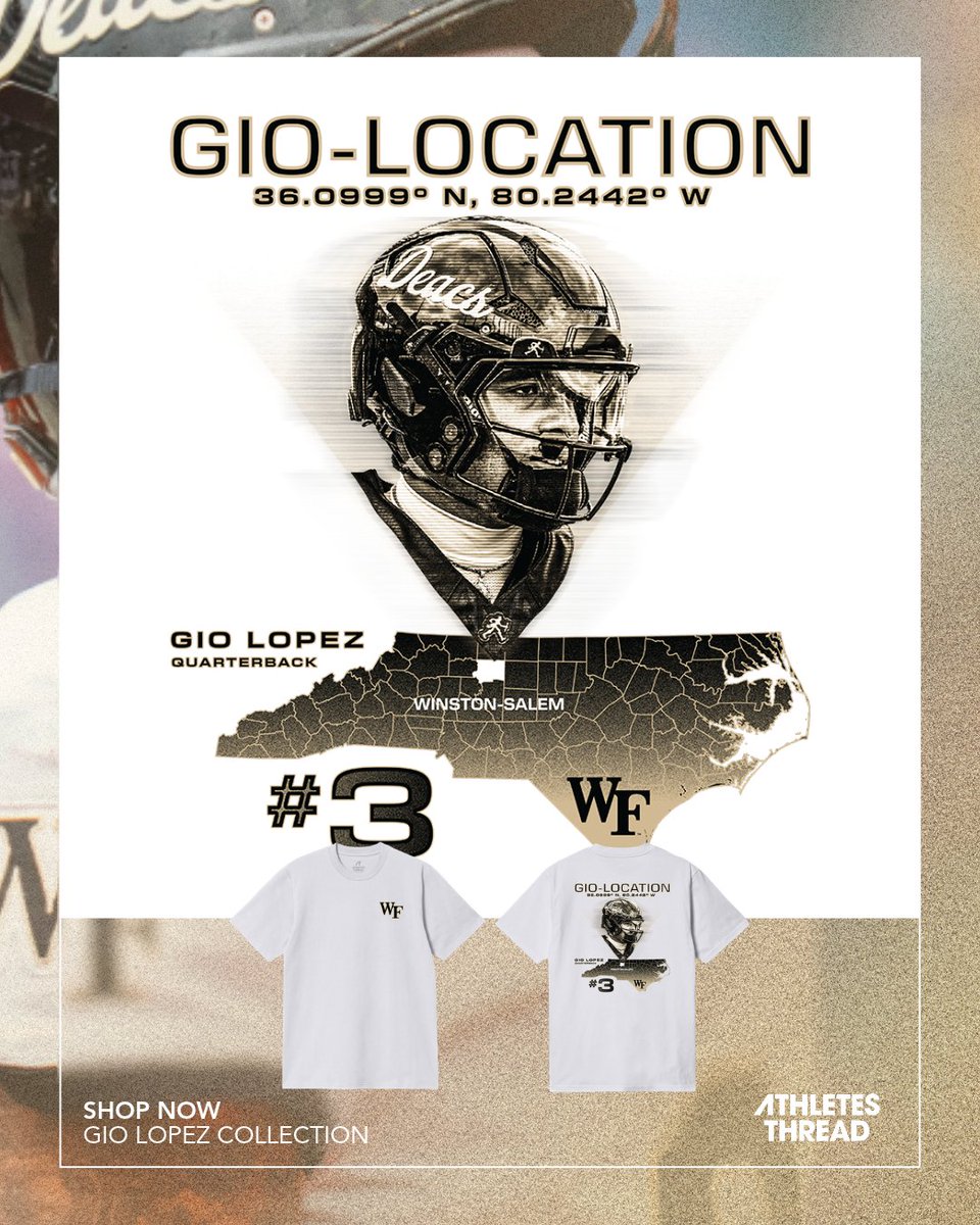 AthletesThread's tweet photo. Proving himself right ๐ฅ
New Gio Lopez Merch - Now Live!
๐๏ธ Shop now: https://t.co/nURiti8t9a
#WakeForest #GoDeacs #GioLopez #WakeForestFootball #NIL #AthletesThread https://t.co/8DpAQY3Ies