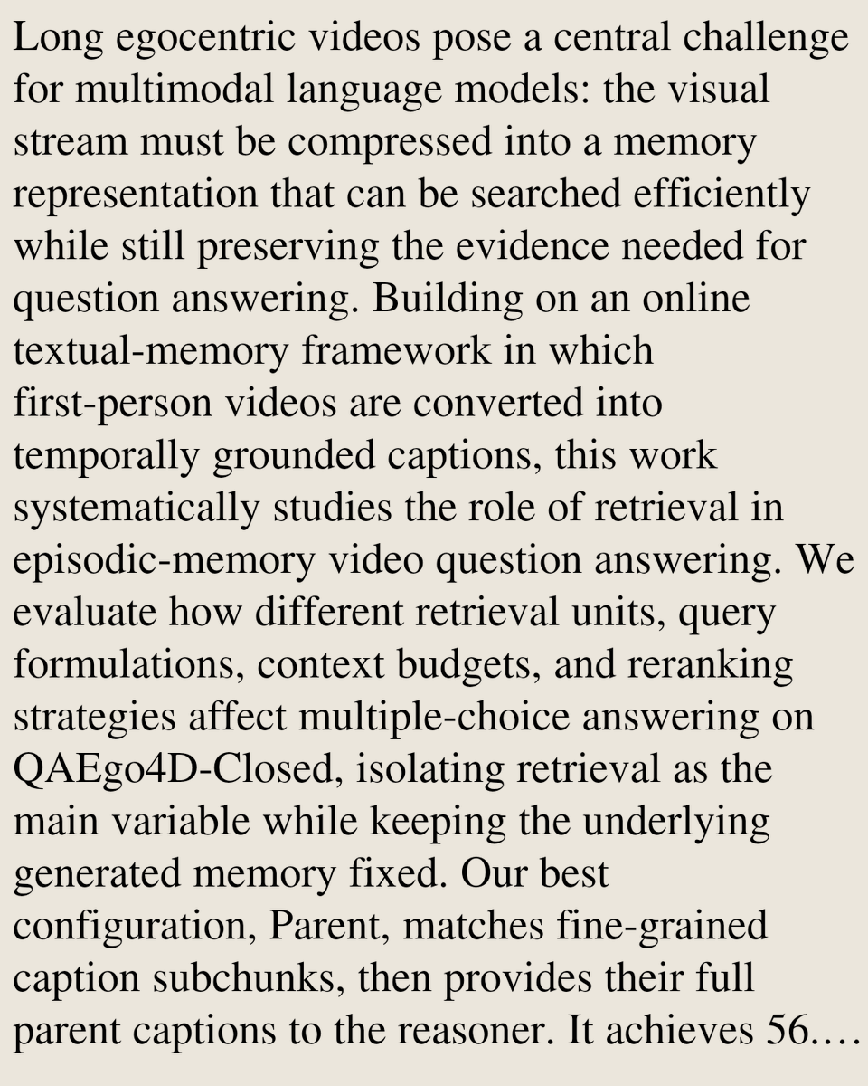 CSVisionPapers's tweet photo. Retrieval-Augmented Online Textual Memory for Episodic Memory Video Question Answering

Raffaele Cali, Giuseppe Lando, Rosario Forte, Antonino Furnari
https://t.co/sQj33CSvLm [𝚌𝚜.𝙲𝚅] https://t.co/yahH0Q21hX