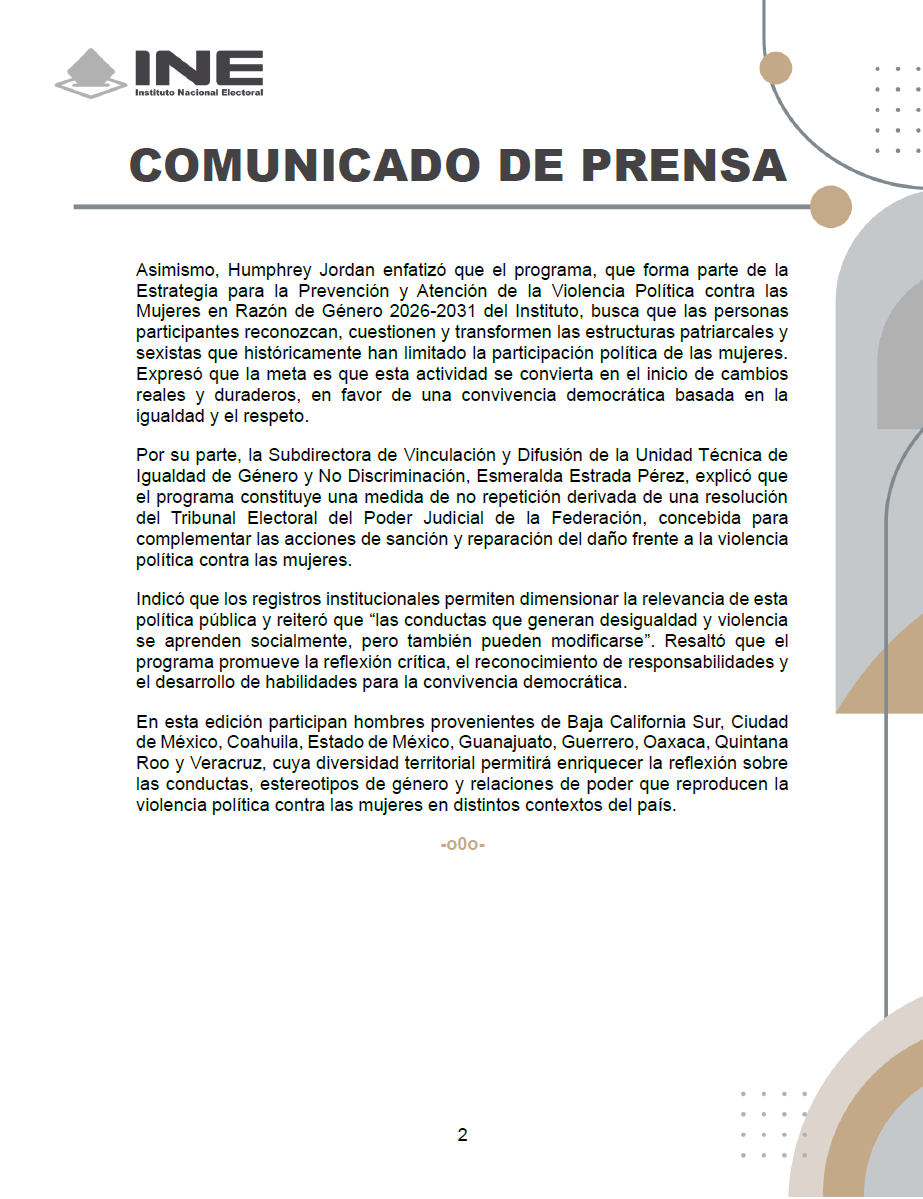 INEMexico's tweet photo. #BoletínINE 📄 | Impulsa INE transformación de conductas para prevenir la violencia política contra las mujeres. 

Más información en el siguiente enlace. 👇

🔗 https://t.co/lAEJjoK5qU https://t.co/gGzqr2KRdH