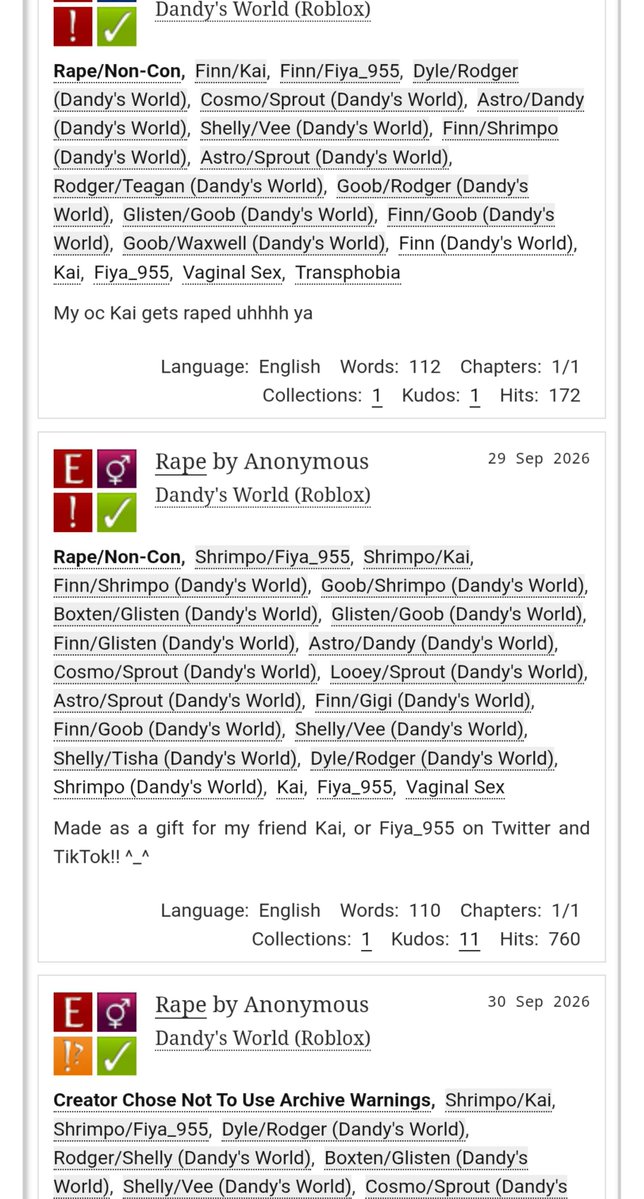 Dozercookierun2's tweet photo. Someone wrote a fanfiction about me being raped because I expressed my dislike for glisten. 😭 https://t.co/gq7Pbfks11