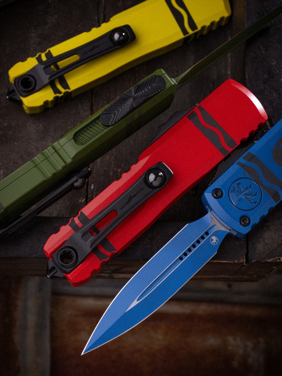 microtechknives's tweet photo. The UTX-85® featuring a standard double edge blade housed in a smooth chassis given a colorful @Cerakote finish.

Bring out your inner child with these vibrant UTX-85®s. EDC should be reliable and durable, but nobody said it can't also be fun. https://t.co/5BJNC4porn