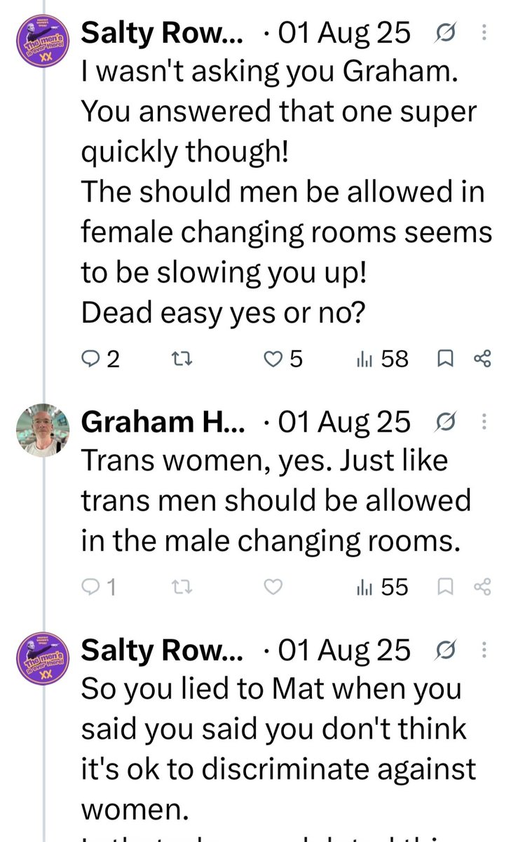 rowingdonna's tweet photo. @scoutoot @wrexhamris51760 @carowood01 @trailtreaderxx @itsafrogslife There definitely is. Wrexy does have comprehension, reading &amp; spelling issues but I thought the any was clear enough in Graham he/him's post.
Here's Graham he/him confirming men should have access to female changing rooms.👍 https://t.co/QXhCwPk4NB