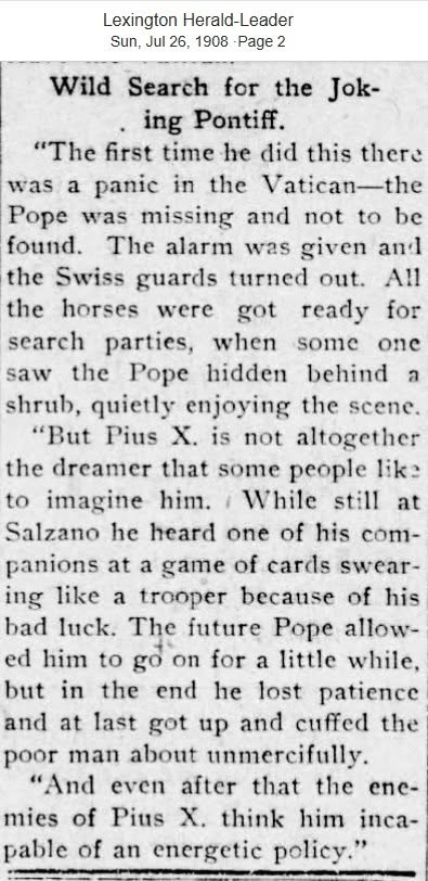 FrMiller's tweet photo. @KatiePMcGrady Pius X had a sense of humor as well https://t.co/e5YomyUqpw