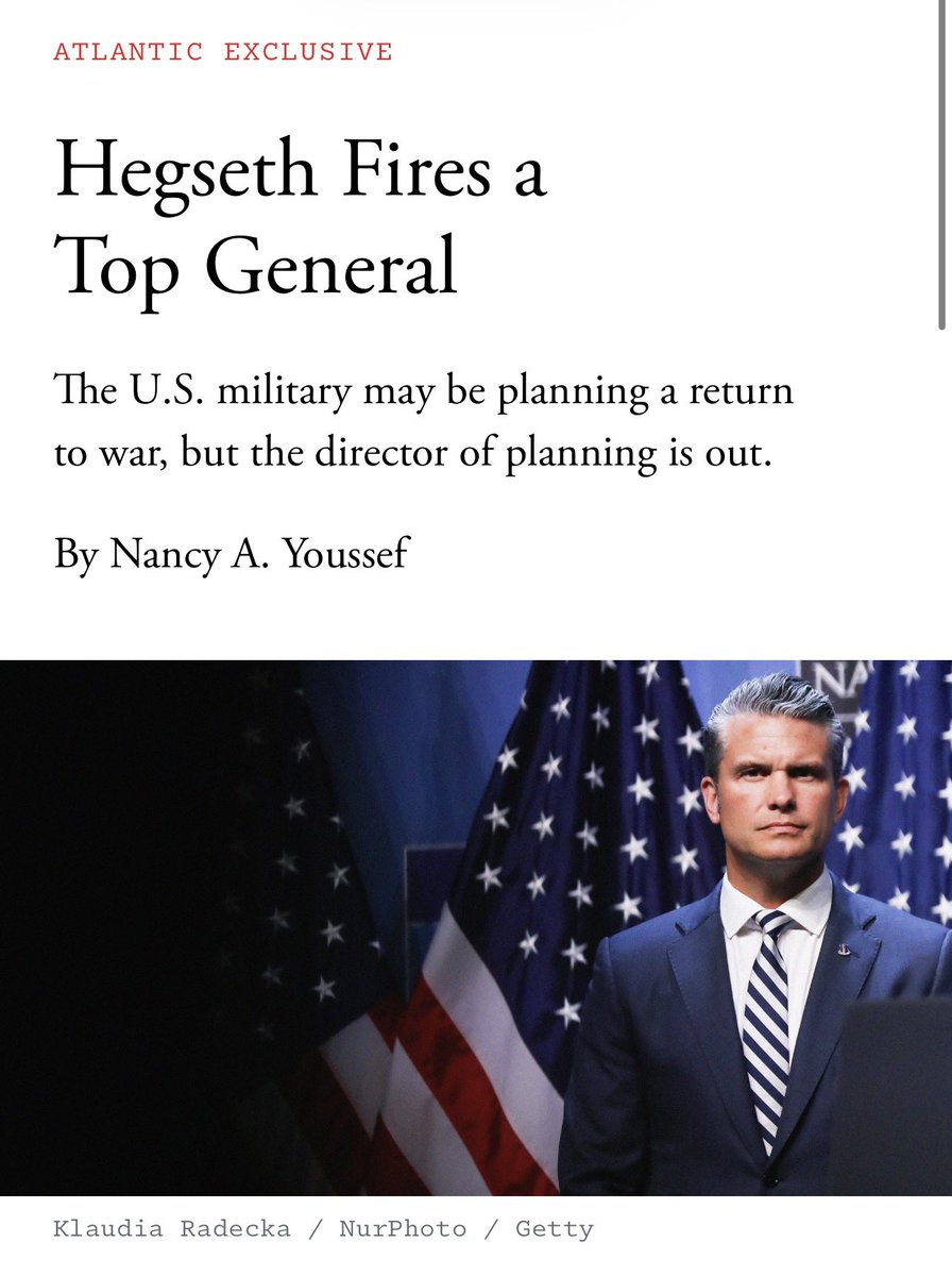 TheTNHoller's tweet photo. ATLANTIC: “The Pentagon’s chief planner, Army Lieutenant General Brett Sylvia, ousted from the Joint Chiefs of Staff (by Hegseth). No explanation was given. This comes at an inopportune moment, given Trump may be planning to relaunch the war on Iran.” https://t.co/uqLaFissiJ https://t.co/SI3wMOFW4Q