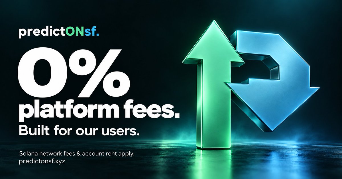 PredictOnSF's tweet photo. 0% platform fees.

We take no cut from your prediction trades or redemptions. We're building PredictON SF around the people using it, and your feedback drives what comes next.

Solana network fees and account rent still apply.

https://t.co/a9lKMpc9s3 https://t.co/rzbqjKg6l4