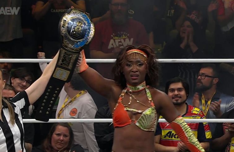 WrestlingCovers's tweet photo. QUEEN AMINATA WINS THE TBS CHAMPIONSHIP!! #AEWDynamite https://t.co/IzMF3pau6m