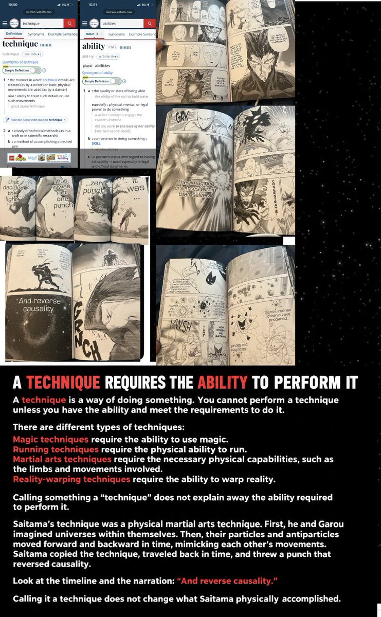 Eater9Sun's tweet photo. @Gaboman_007 You lack basic reading comprehension. His subatomic particles move forward and backward in time, then his entire being moves into the past. You don’t even know what “technique” means: https://t.co/eS30Te0zx5