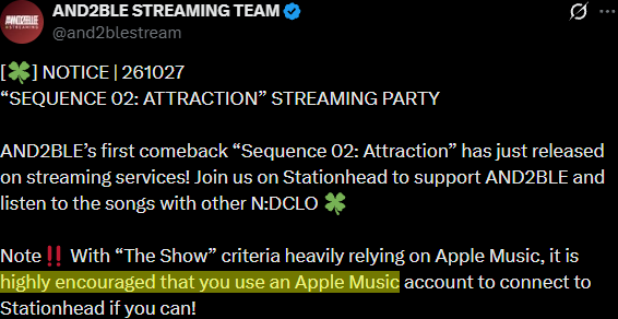 bobaruirui's tweet photo. just to clarify, since theres a new music show criteria ndclos switched to priotizing apple music streams 🫰 https://t.co/FYhkxlefB5