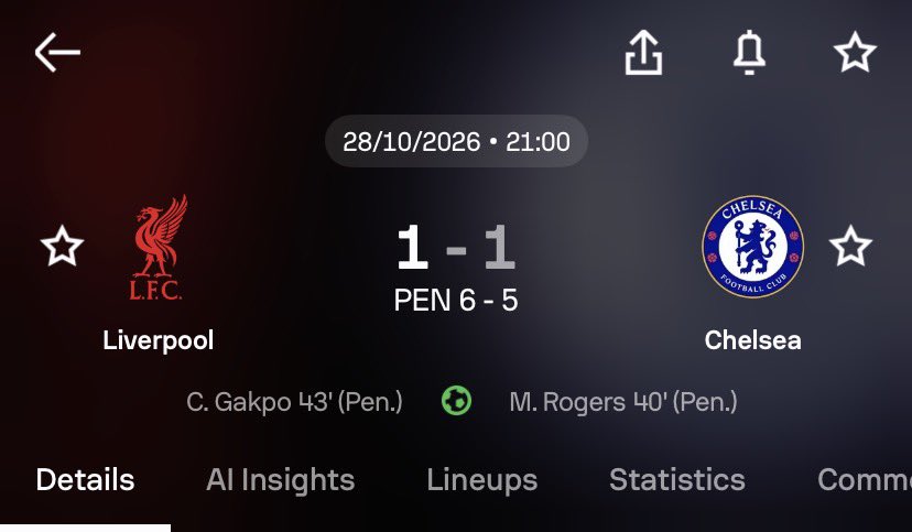 Extremefelo's tweet photo. Liverpool have advanced to the next round after defeating Chelsea in a dramatic penalty shootout! Chelsea fought hard, but Liverpool held their nerve when it mattered most to secure qualification.
Liverpool are through, and Chelsea are out! What a moment for the Reds. https://t.co/epY03AaTRF