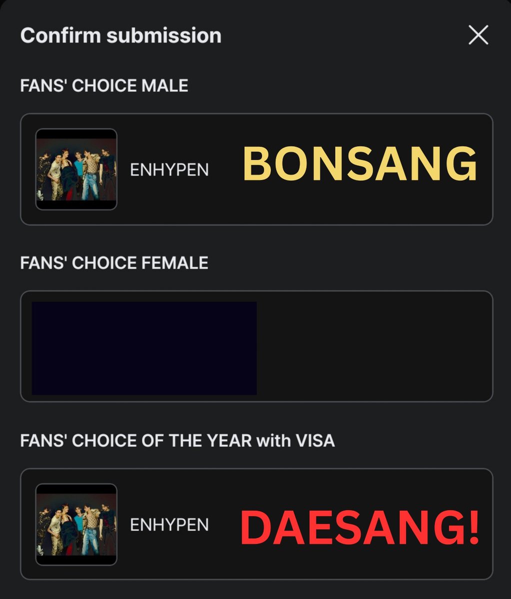 EN_CODEGLOBAL's tweet photo. [#2026MAMAVOTE] 

ENGENEs! We hope everyone understands what we are fighting for and where our main priority lies — MAMA Fans’ Choice of the Year (DAESANG).

• BONSANG: The Top 10 in each category will receive a trophy.

• 🏆 DAESANG: One of MAMA’s four (4) main grand prizes. Only ONE (1) winner will take home this trophy, with the final result determined by combining the ongoing votes and real-time Live Voting during the MAMA Awards broadcast.

#ENHYPEN won this award last year, and they hope to bring it home again this year. With their 6th anniversary approaching, let’s work together to make this another unforgettable milestone for them.

PLEASE STOP THE FANWARS. It will only backfire on us and may push other fandoms to vote against ENHYPEN. Don't give them a reason to turn against us.

Let's stay focused on what truly matters — securing the MAMA Fans' Choice of the Year DAESANG for ENHYPEN. Keep our energy on voting, not fighting. We have a trophy to win, so let's act wisely and work together until the very end. 

———— ENHYPEN ————
• Male Category
• Fans' Choice of the Year with VISA
—————————————