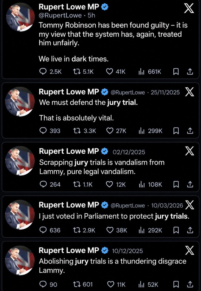 Alfie_Samuelson's tweet photo. @BasilTheGreat The same @RupertLowe10 who has previously tweeted this about jury trials?..... https://t.co/LZzWHu4fJh