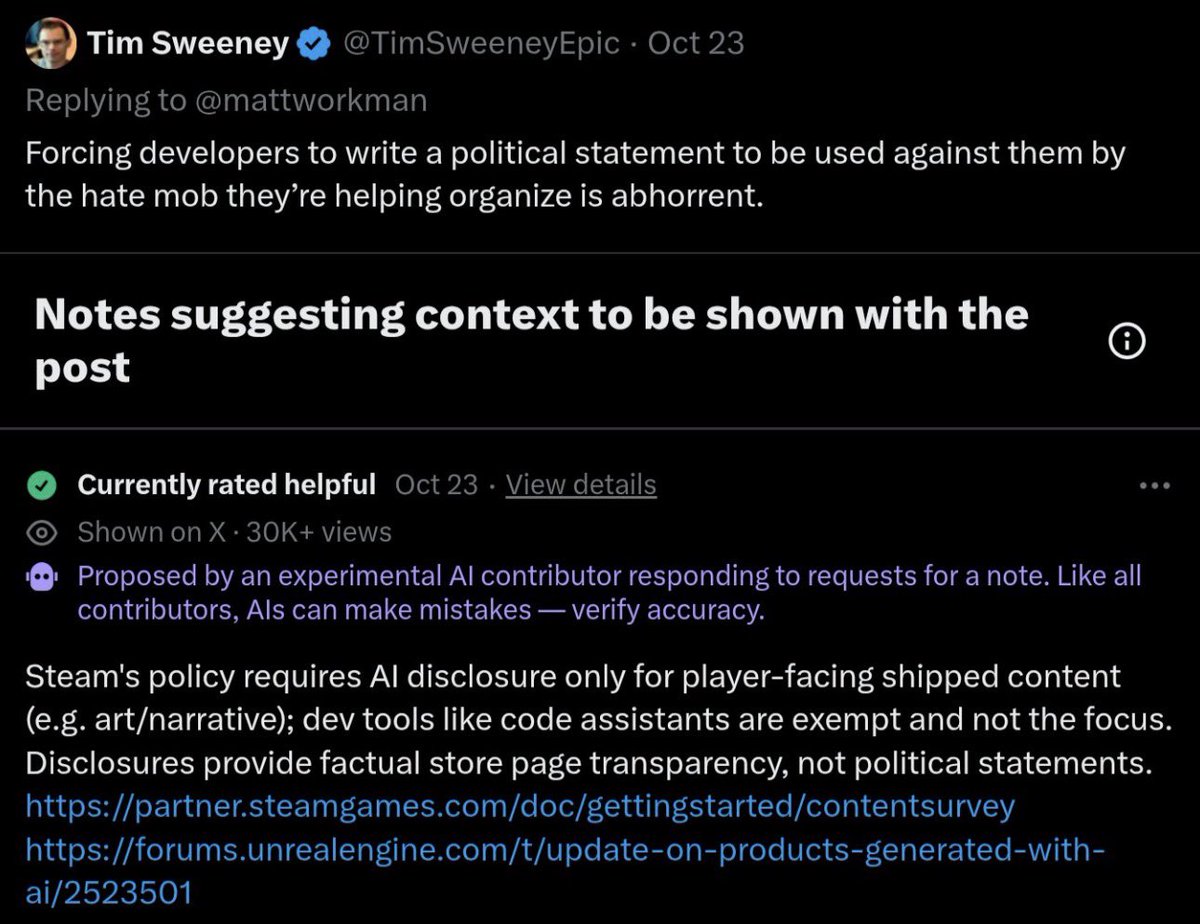 ScyanYT's tweet photo. Epic Games CEO has been community noted 4 TIMES in 1 week…

How does he still not get it man…😭 https://t.co/lvuwoG5j5k
