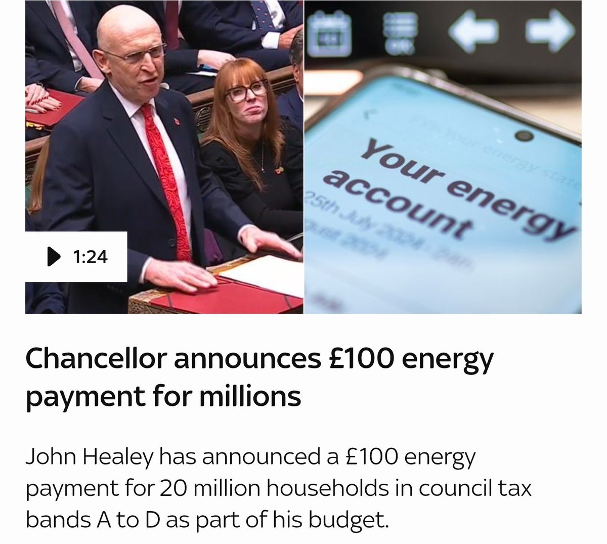 StevenScrase's tweet photo. 🧵👇  ESTABLISHMENT MEDIA NEWS REPORTING: THE BUDGET 2026.

On a day when the state unleashed forty billion pounds in historic tax extraction, drove the national tax burden to levels unseen since the Second World War, and watched the OBR downgrade long-term productivity, the BBC, Sky News, and ITV all led their bulletins with the exact same retail bribe: a one-off one-hundred-pound energy payment.
  
This is Whitehall communications management at its most cynical. The Treasury extracts thousands of pounds from every working household through frozen tax thresholds, employer levies, and compounding inflation, hands back less than two pounds a week wrapped in a brass band, and the legacy broadcast lobby faithfully prints the headline without asking a single structural question.  

The media does not report on the state; it functions as its PR department.