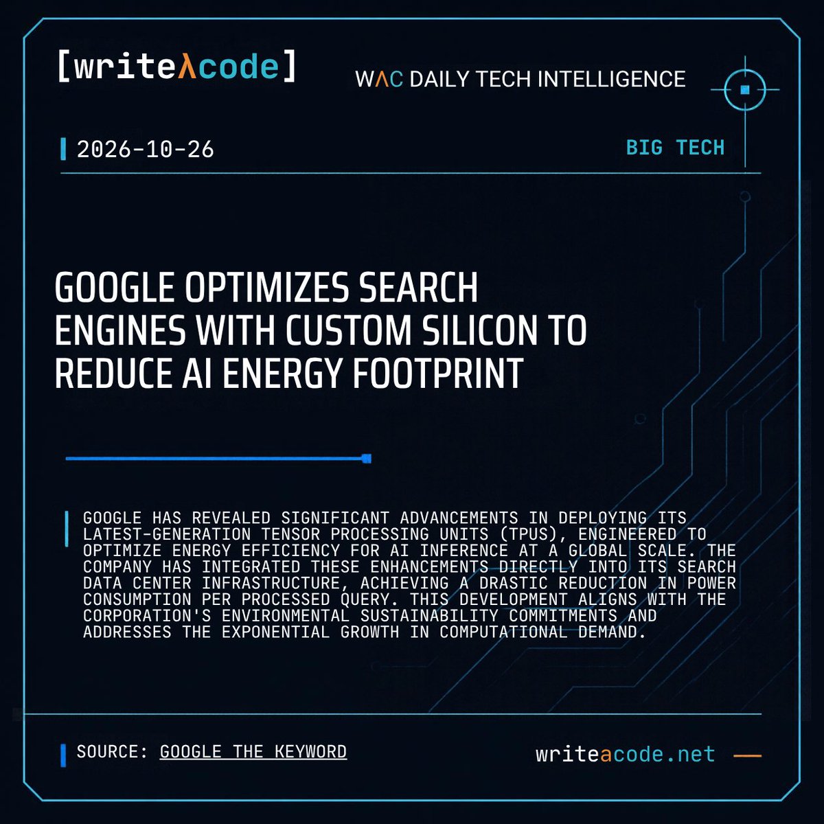 oskarChv's tweet photo. โก Google deploys latest TPU silicon to slash power draw per AI search query globally.
๐ญ Optimizing energy footprint per inference is key to sustainable cloud compute.
https://t.co/QX5mLJtKdv
#GreenComputing #CloudNative https://t.co/3kG3or27gD