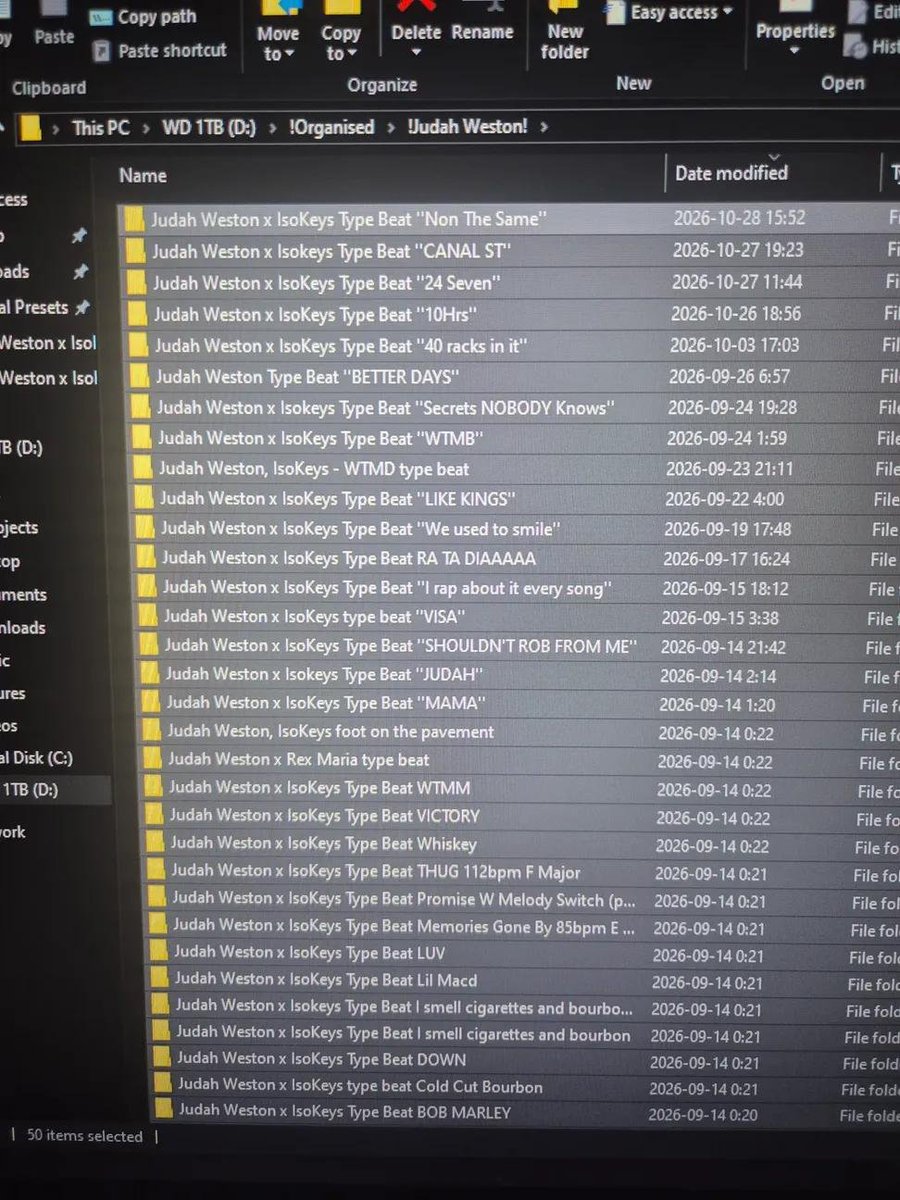 ProdBySample's tweet photo. I got 50 Judah Weston type beats on the drive waiting to be sent out. https://t.co/iyhiffjguy