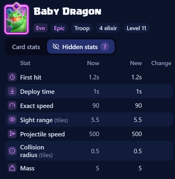 Dcmat's tweet photo. Just added the much requested Hidden stats 🥳

You can now plan the balance changes in full detail.

No excuses. How would you make Clash Royale perfect? https://t.co/c9KgmHPRFC