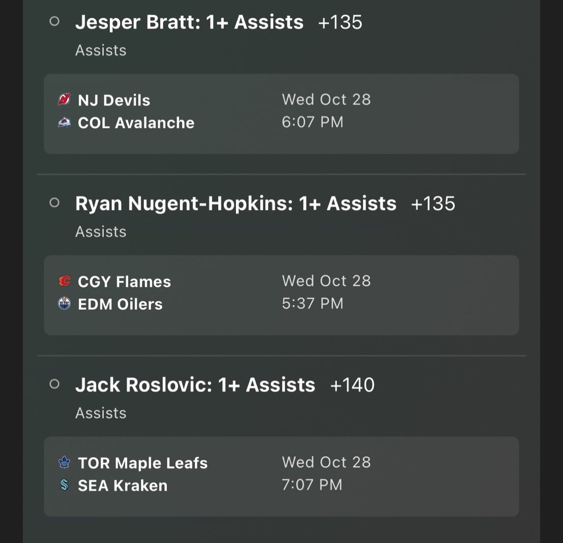 BetsWithBando's tweet photo. 🏒 NHL ASSIST TRIO 🏒

Bratt / RNH / Roslovic (+1277) / 2+ (+63012)

Running back some assists, Brattple until he disappoints… 🫡

#NHL #NHLPicks https://t.co/IT1cmseQgb