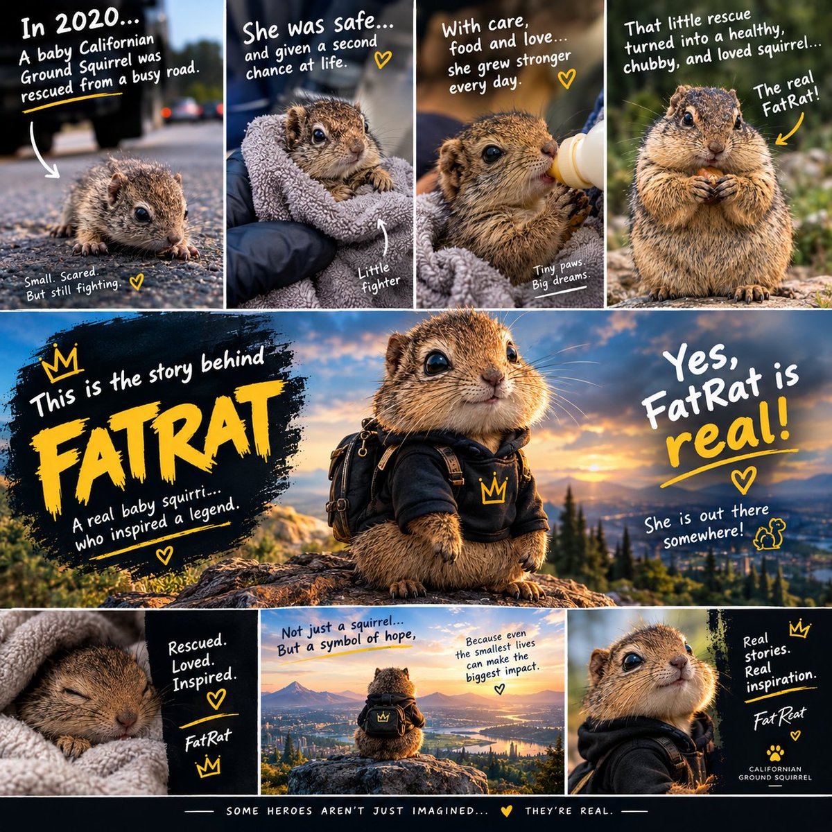 Al_fuhadiy's tweet photo. πΏοΈ From a baby rescued on a busy road in 2020 to a legend with a story worth telling. β€οΈ
FATRAT is more than a meme. It's a real story ππ₯
Small squirrel, BIG energyπ.
#FatRatMemes $FATRAT
CA: 6nrM8XDyoKmtLJwwcZr5hFK3qBmUvtuUV5vRsWYaZZo2
Telegram: https://t.co/sghmi1keYQ https://t.co/EgUkLaDdXh