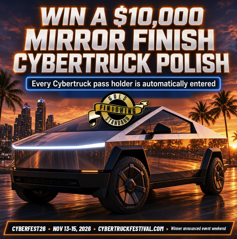 CYBRBEATZ's tweet photo. WOW! We've been sitting on this. 🔥 @GoldFinishing is giving away a $10,000 mirror-finish Cybertruck polished treatment for CYBERFEST26. EVERY Cybertruck pass holder gets a raffle ticket automatically. Winner announced event weekend, Nov 13-15. 

RSVP https://t.co/gQ4PdfLE7a 

#CYBERFEST26 #CybertruckFestival