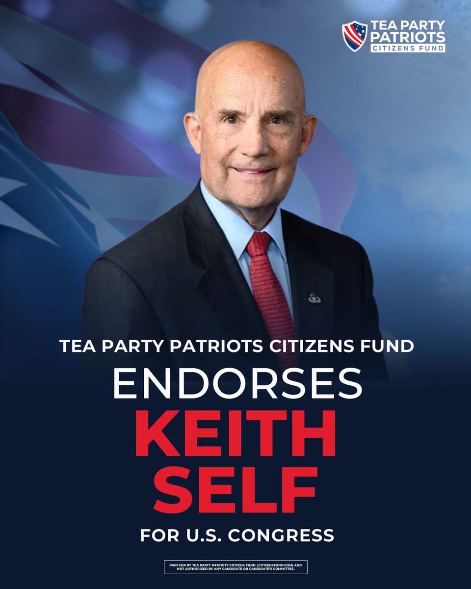 TPPatriots's tweet photo. "Keith Self is an America First patriot and a strong conservative…" — @JennyBethM

Tea Party Patriots Citizens Fund proudly endorses @SelfForCongress for Congress in Texas' 3rd District.

Vote November 3. https://t.co/QxhyUidoee