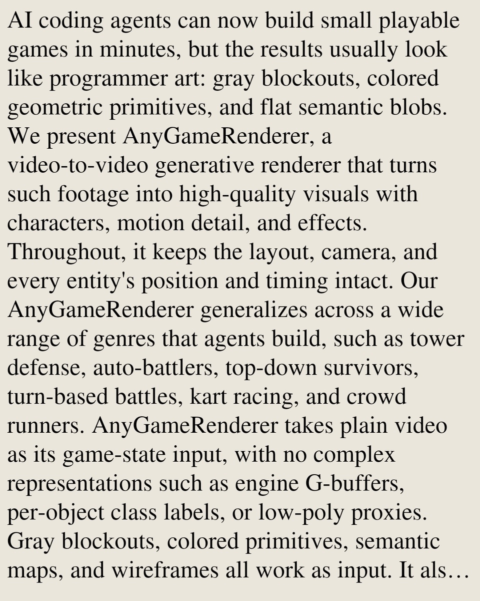 CSVisionPapers's tweet photo. AnyGameRenderer: Entity-Consistent Generative Rendering Across Games and an Entity-Level Benchmark

Ruicong Liu, Liangyang Ouyang, Fengbo Lan, Zhixiang Wang, Kaipeng Zhang
https://t.co/5tH7OgWwCq [𝚌𝚜.𝙲𝚅] https://t.co/P7EzNv4Mge