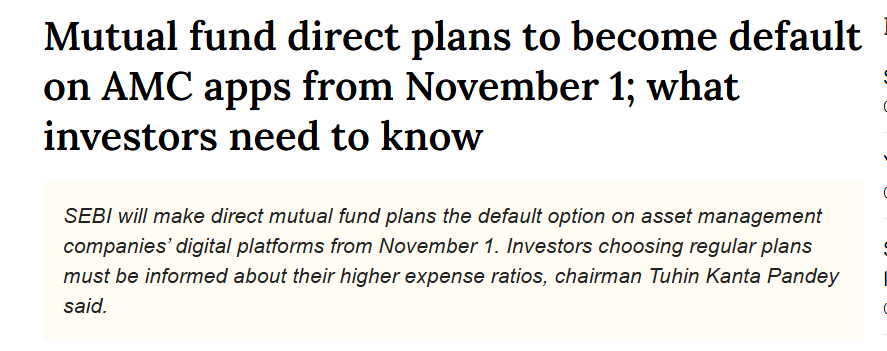 Finprofz's tweet photo. Great move by SEBI
Direct mutual funds is the need of the hour
Regular mutual funds serve very little value most of the time and only result in trail commission heavily earned by banks. 
Very few good genuine distributors around https://t.co/0GeijwWQlf