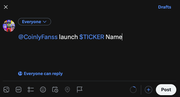 CoinlyFanss's tweet photo. Specifics:

Limit: each account can launch 3 coins a day.

Timing: it takes 1 to 4 minutes, and the reply includes the coin's link and its image.

Pairing: every coin is paired to $BTC, with no dev buy.
Image check: names that are too explicit and botted tags may not get an image. 

Please Refer to screenshot below for reference formatting.

Message in our Telegram channel for any issues. 

Only use links attached to our Site and Dex.

Happy Launching!