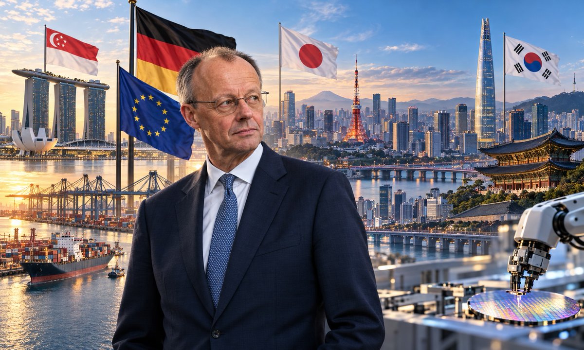 ASEANtoday's tweet photo. GERMAN CHANCELLOR SEEKS CLOSER TIES WITH ASIA: On a tour of Singapore, Japan and South Korea, Merz aims to expand economic partnerships
https://t.co/Wue4W2FMem https://t.co/7gRfRVeu50
#ASIA #GERMANY #SINGAPORE #JAPAN #SOUTHKOREA #ECONOMY #BUSINESS #DEFENCE #SCIENCE https://t.co/7Ysef8ysac