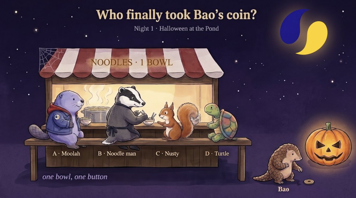 lista_dao's tweet photo. 🎃 Night 1: Find Bao.

Everyone at the Pond told her "That's not a coin." One of them changed their mind.

🎁10 winners × 20 USDT

To enter:
1. Follow @lista_dao
2. Read Chapter 1 👉 https://t.co/9Q4pa8D2vC
3. Quote RT and answer: Who took Bao's coin?

📆: Closes in 7 days. https://t.co/kwiQ2hRxKw