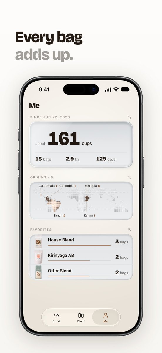 caiman__'s tweet photo. If you make coffee at home, give it a try. It keeps track of your beans and how fine to grind each one. https://t.co/DH935dAAdf