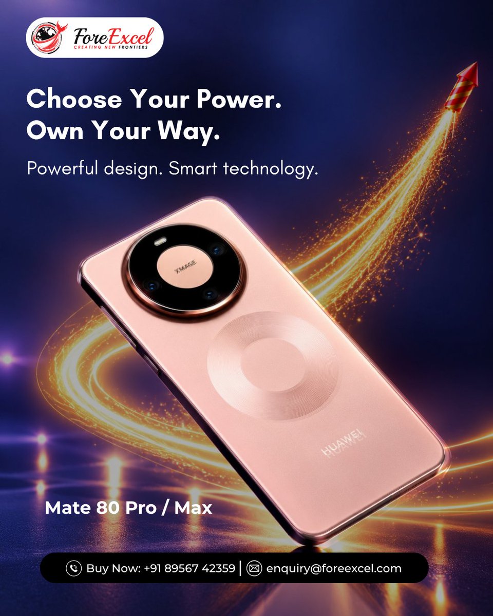 Fore_Excel's tweet photo. Make Every Move Count.

Huawei Mate 80 Pro / Max brings bold design and smart technology together.

Built to match your ambition.

Enquire Now with Fore Excel.

#huawei #huaweimate80max #smarttechnology #premiumsmartphones #foreexcel https://t.co/SzsGrCCaNd