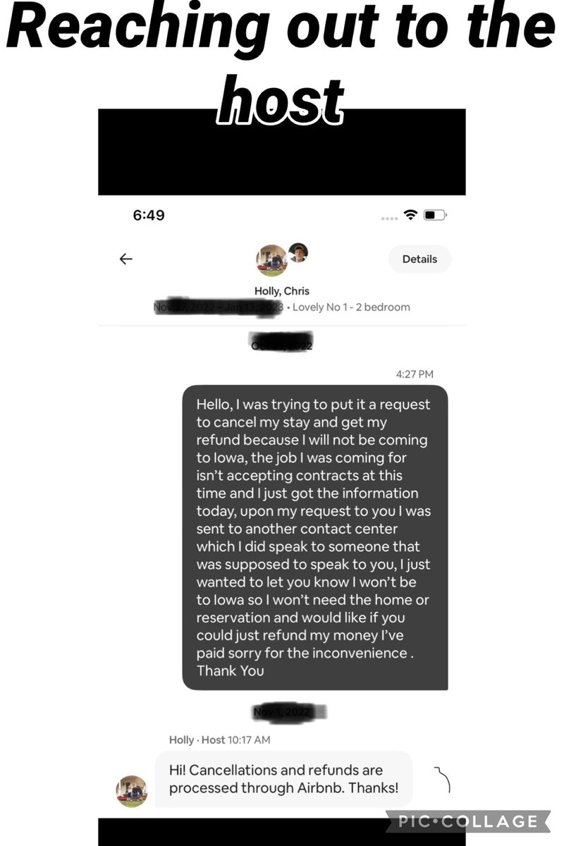 MiaJNH's tweet photo. Paid $1,688.95 for an @Airbnb in Iowa for work. Canceled a full MONTH in advance when the contract fell through. Host said call support. Support promised to help, then kept all my money for an unrendered stay. Let’s look at the facts @brianchesky @AirbnbHelp. I need my refund. https://t.co/3IjG3in0fp