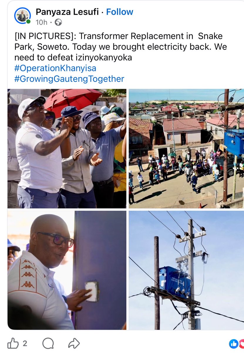 NicholasNyati's tweet photo. @Lesufi and @MYANC do not respect the intelligence of black people.

People of snake park had no electricity for 2 years. Helen went and raised 1 million rand to buy them a transformer and handed it over to the community.

ANC yesterday went to snake park to claim this victory😡 https://t.co/mRWJ16EK0X