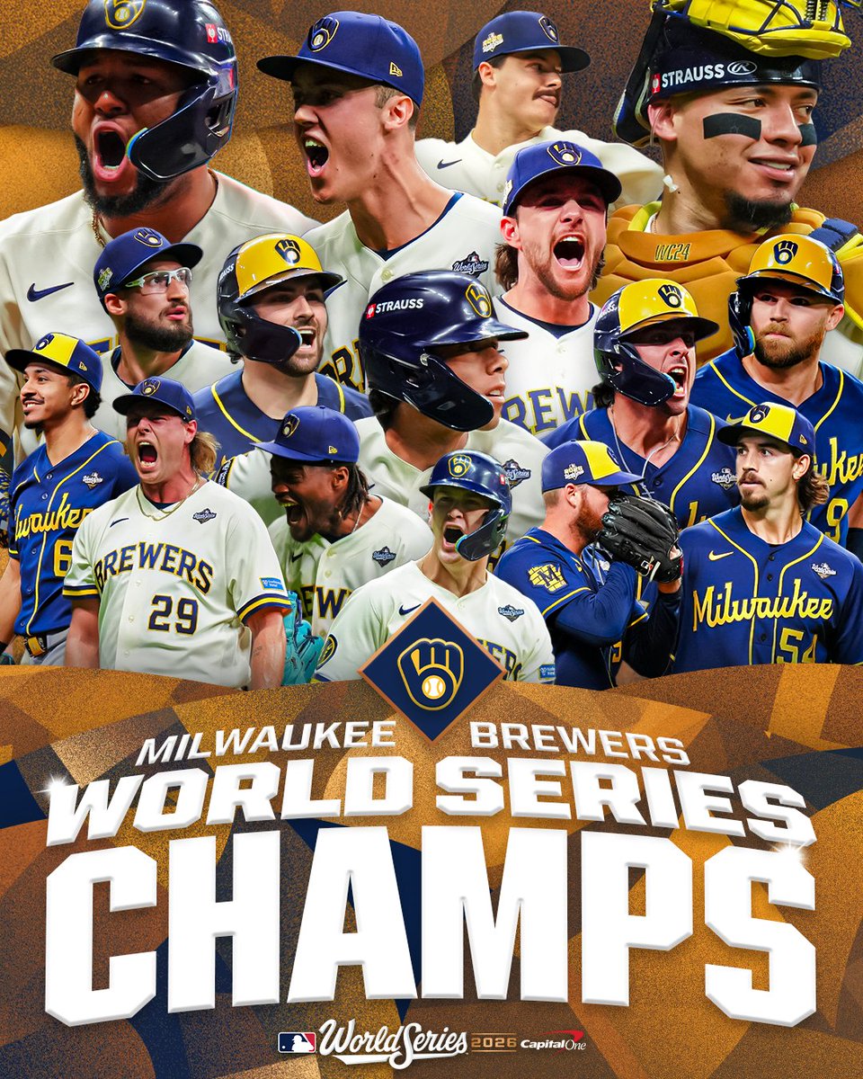 MLBNetwork's tweet photo. FOR THE FIRST TIME IN FRANCHISE HISTORY, THE @BREWERS ARE #WORLDSERIES CHAMPS!!!!!! https://t.co/j24pmb7OQ8