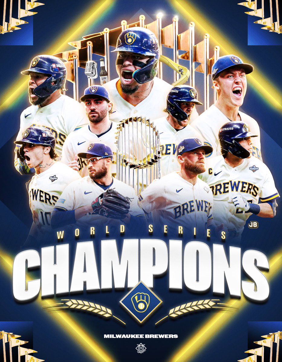 JustBB_Media's tweet photo. FOR THE FIRST TIME IN FRANCHISE HISTORY, THE MILWAUKEE BREWERS ARE WORLD SERIES CHAMPIONS! 💍 https://t.co/oWjjGxVxYZ