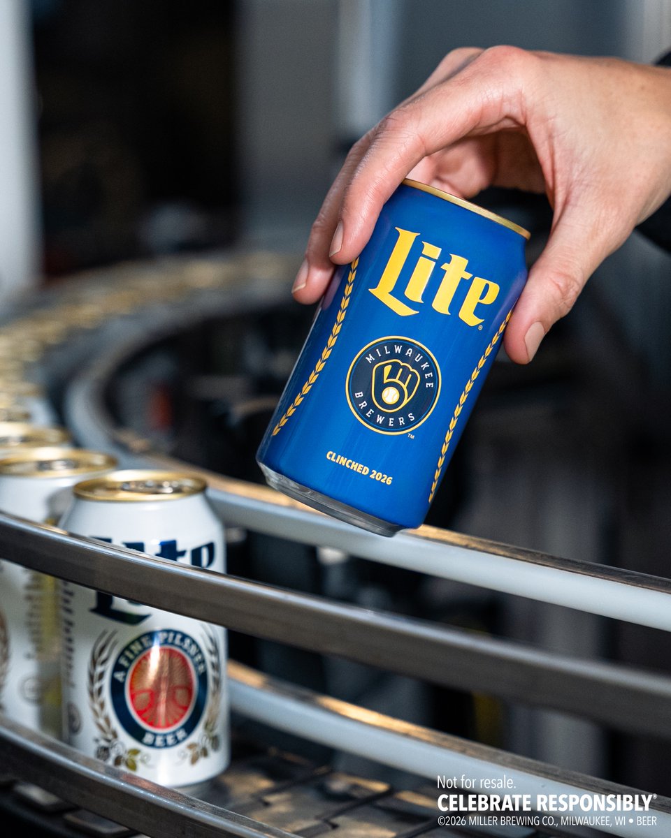 MillerLite's tweet photo. Here’s to the @brewers from our brewers. Introducing the Miller Lite Clinch Cans, filled with the very beer that was being made in Milwaukee the exact moment the team won it all. https://t.co/owKQ73hCMF