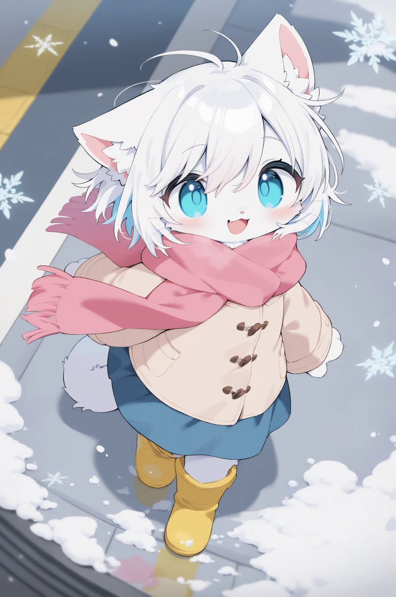 MachiTecku's tweet photo. 舞い落ちる雪���見上げている白猫の女の子です!🐱❄️
初雪は綺麗だけど多すぎましたね・・・😣
#AIart #ケモノ #furry #SeaArtAI https://t.co/w00mPQZZUj