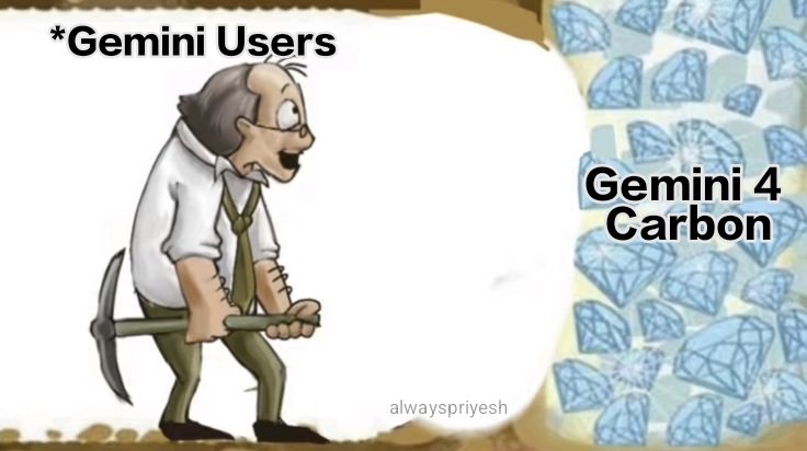 alwayspriyesh's tweet photo. Gemini Users finally found diamonds 💎

Gemini 4 Carbon just dropped, beating GPT-6 Astra and Claude Opus 5.5 across all benchmarks and taking #1 on Artificial Analysis. 💀

Can't wait to test it out.

Is this Google's new king? https://t.co/I5wmVwfYTo