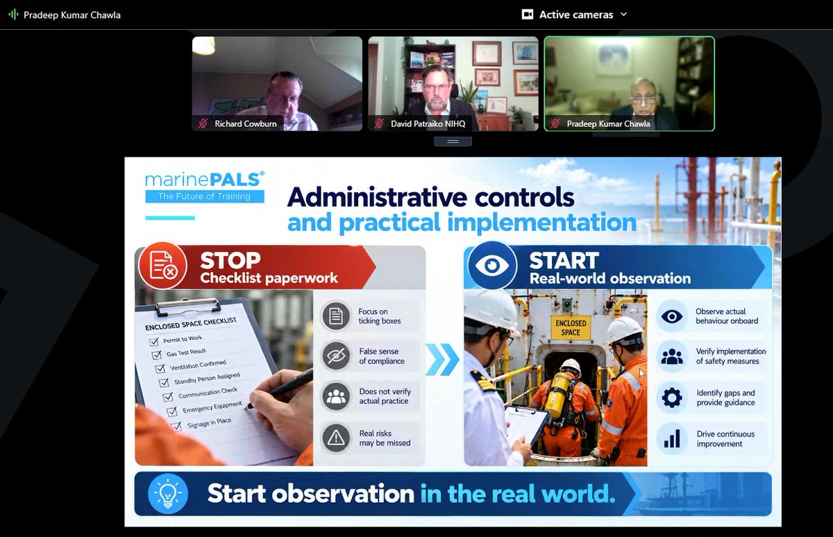 MarinePALS's tweet photo. As part of @NauticalInst's webinar on #EnclosedSpaces, @chawlapk discussed the fact that while procedures and training to prevent incidents and fatalities remain critical, we need to look beyond them to address the incidents that remain a factor for our industry.
#SeafarerSafety https://t.co/igMsEBKx1u