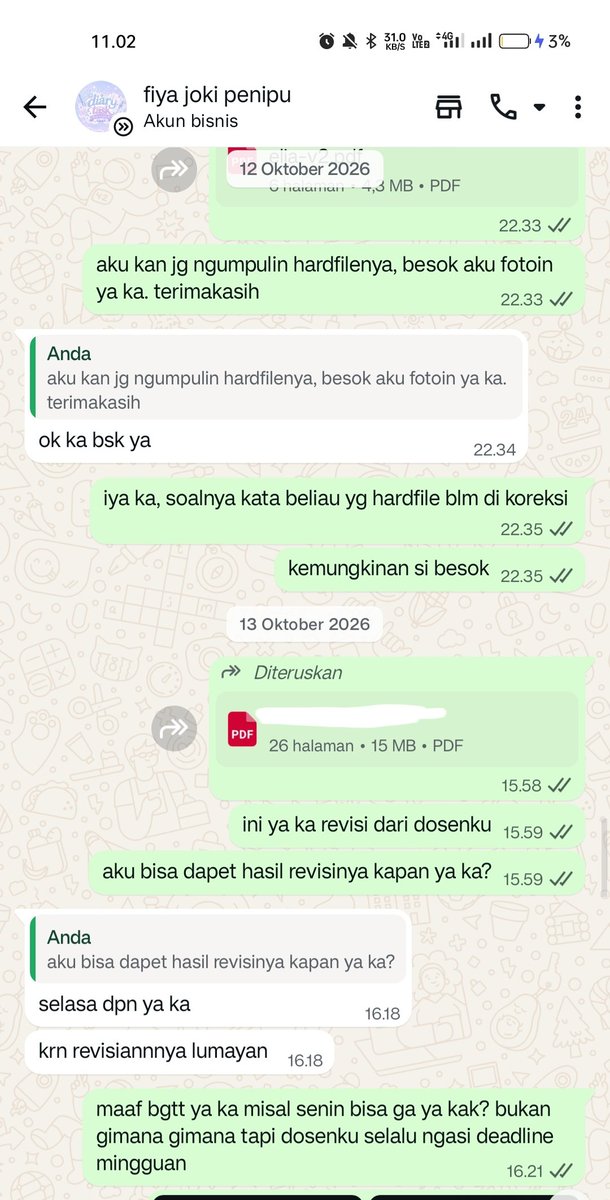 korbanfiyatask's tweet photo. @fiyatask @fiyatask ini blok ke 5 akun ku gatau knp kalau bener kok ngilang tapi harus aku jelasin jg karna beliau ini tdk konfrim apa apa mengenai revisian bisa diliat chatnya, padahal aku cm punya 1 DOSBING dan itu emg harus via email+hardfile. kalau ada SOP tsb dijelasin aja kak hrsnya https://t.co/oiafySLrAV