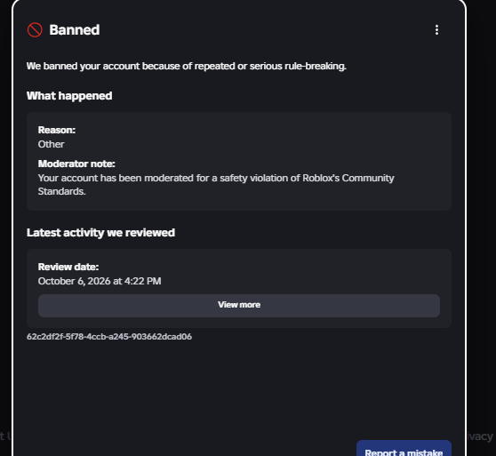 tbbaddict's tweet photo. hi, has anyone else gotten banned recently because their account "violated" roblox's community standards but it doesn't show you anything? I got two of my accounts banned recently for the same reason and the support is not helping me at all. 
#ROBLOX #robloxadmins #robloxbanwave https://t.co/BUdvcEH3pe