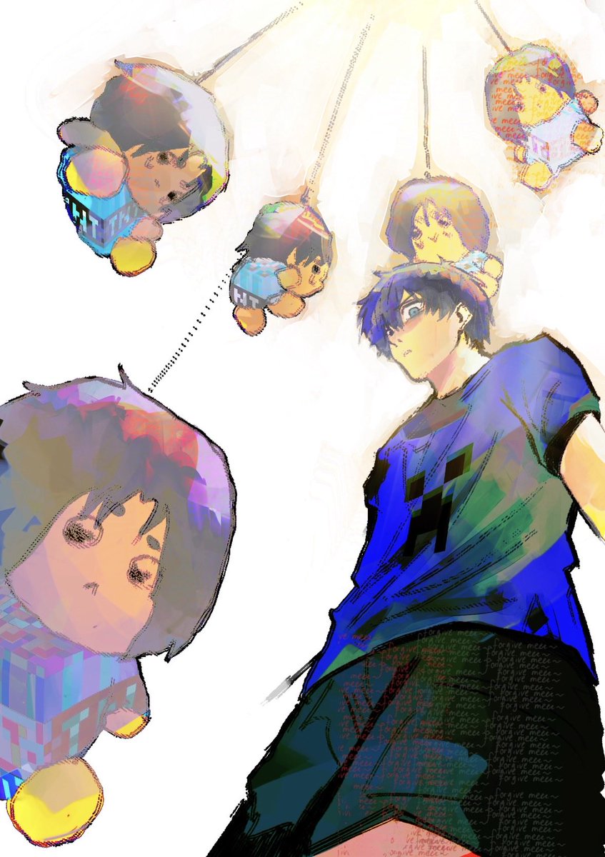 workwifee's tweet photo. reo haunting isagi in minecraft shirt https://t.co/xZwPeY90PH