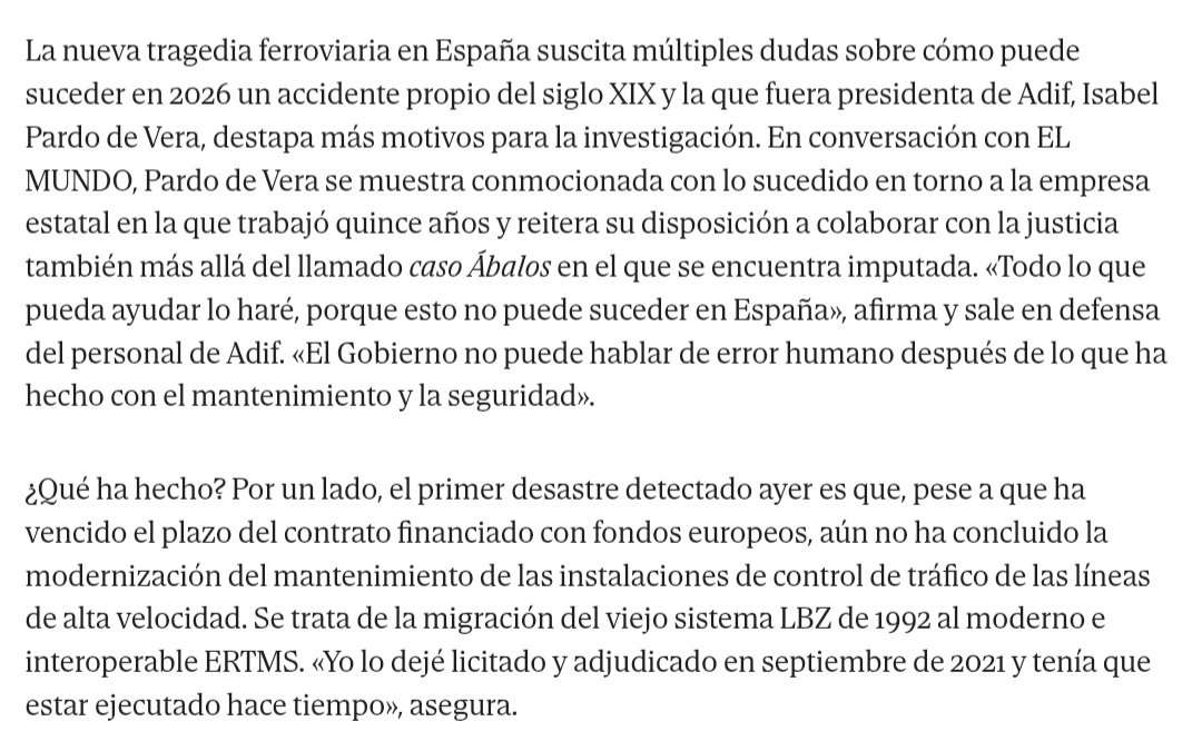 rolandlesage7's tweet photo. GRAVISIMA DECLARACION
De una socialista nada menos que Directora de ADIF hasta julio de 2021

Por qué no se ha sustituido ya en España el sistema  LBZ por el ERTMS?

Consulta  a IA por qué según los técnicos con el sistema ERTMS se habría evitado el accidente https://t.co/dZSp9qpmnP