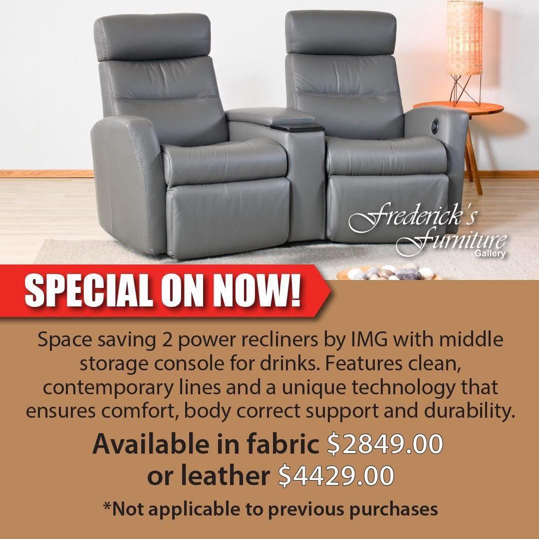 DesignFrederick's tweet photo. π£ SPECIAL ON NOW!
Space saving 2 power recliners by IMG with middle storage console for drinks. Features clean contemporary lines and a unqiue technology that ensures comfort, body correct support and durability
#GuelphFurniture #FredericksFurnitureGallery #GuelphPowerRecliners https://t.co/Oc1QkY4pya